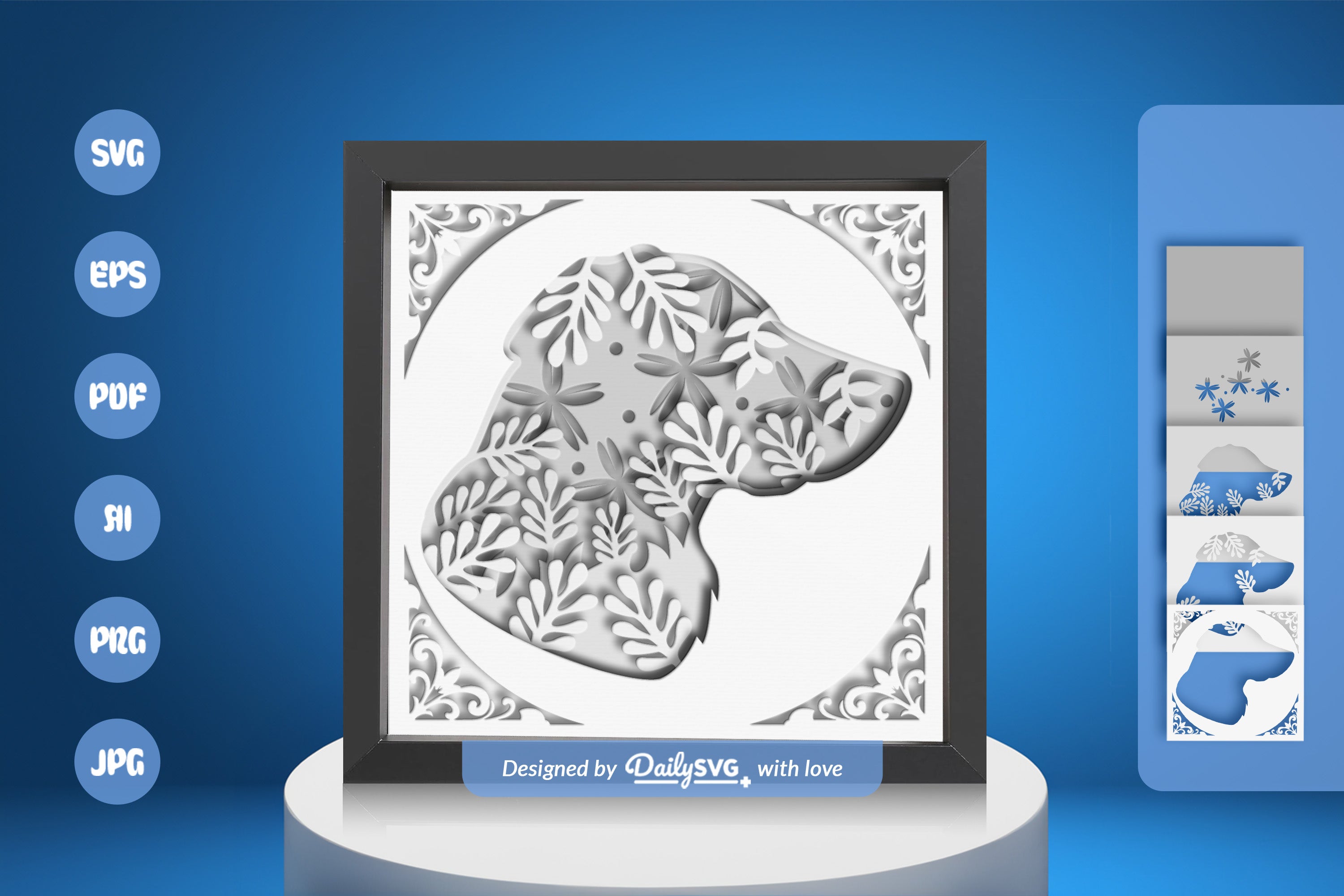 Golden Dog Head White Silhouette Papercut SVG Bundle