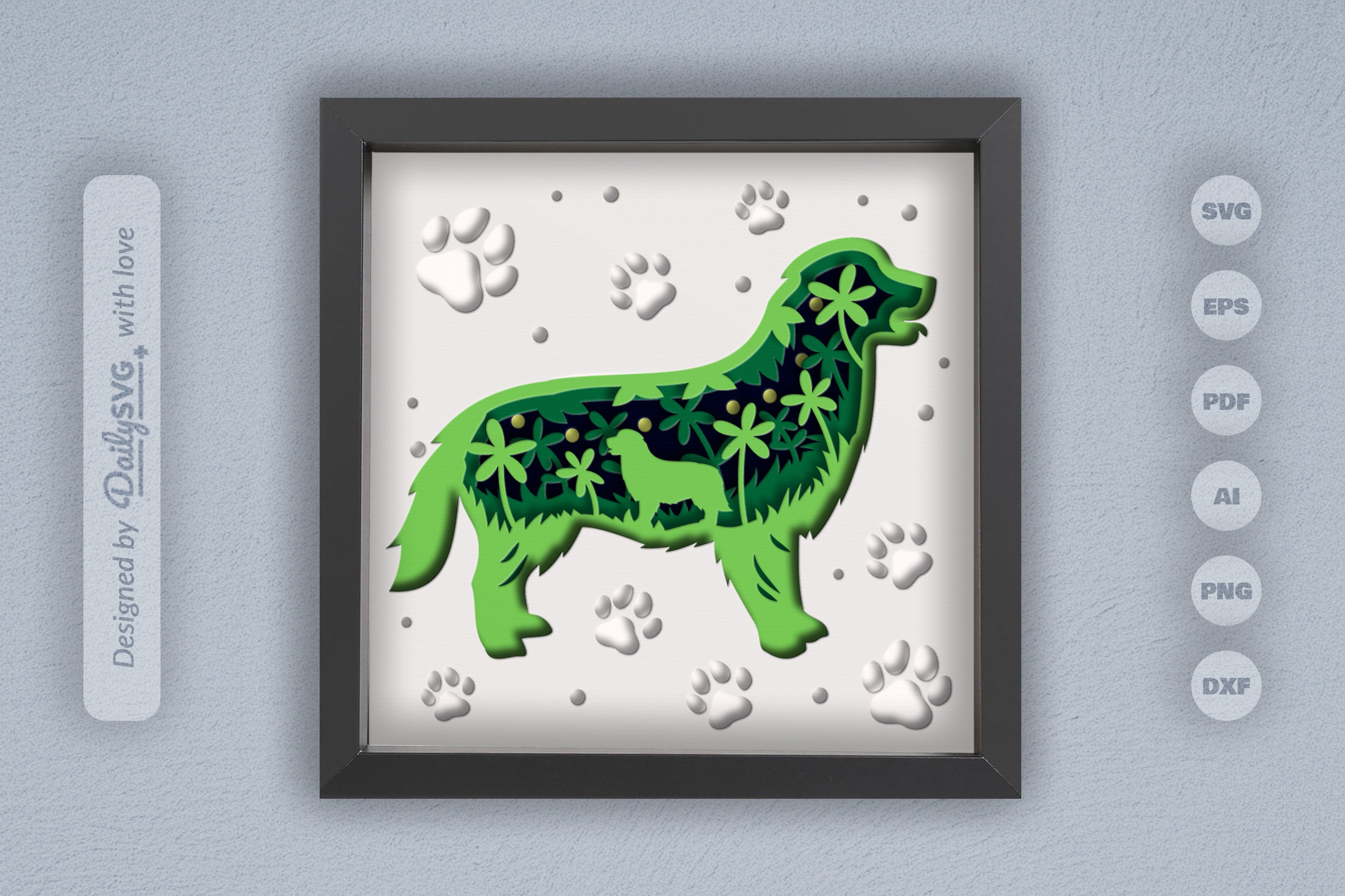 Golden Retriever Floral Silhouette Papercut SVG Bundle