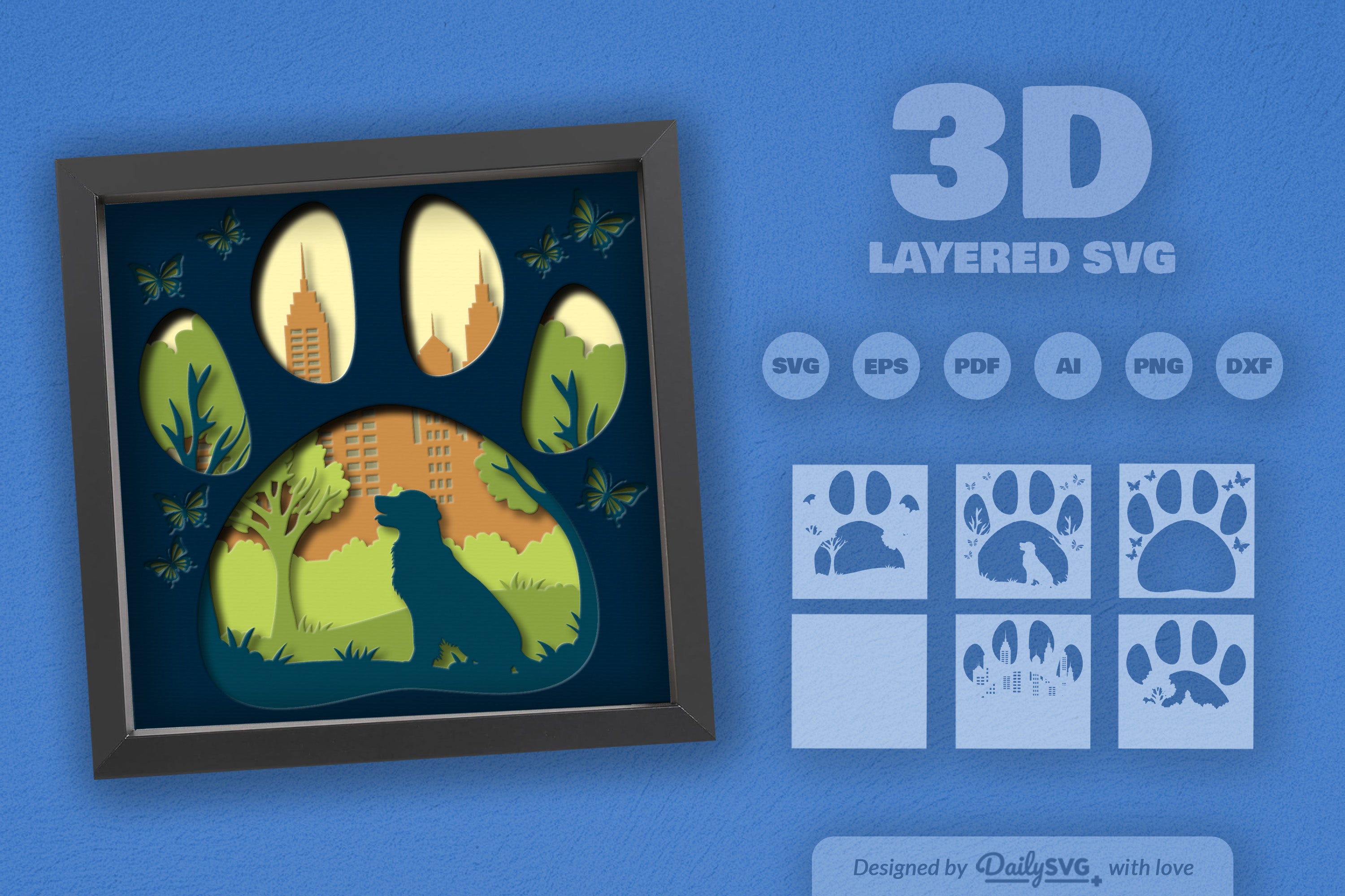 Golden Retriever Park Papercut Clipart SVG Bundle