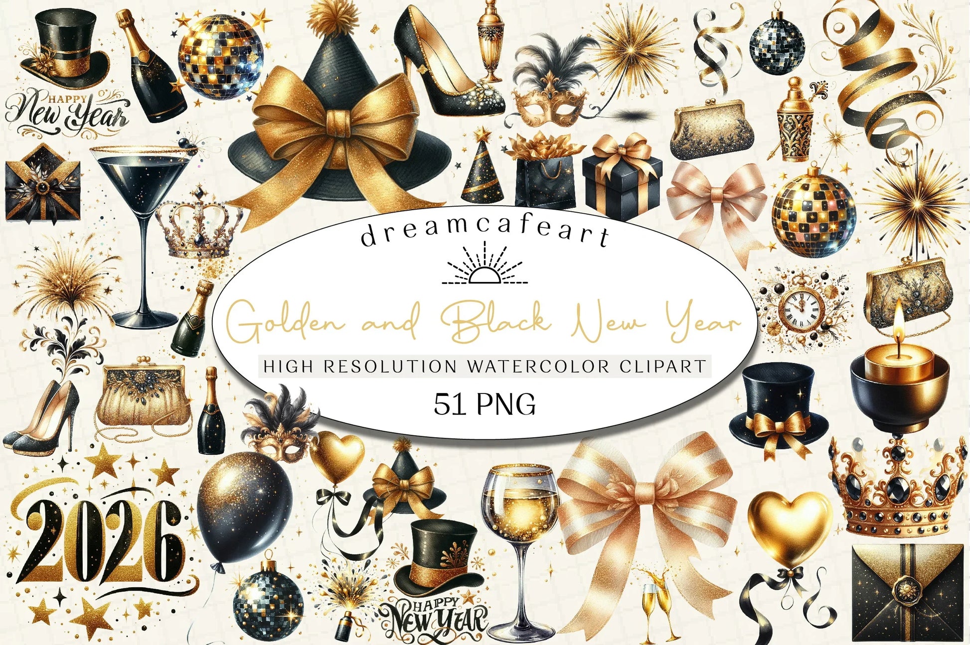 Golden & Black New Year Clipart Bundle - CraftNest - Digital Crafting and Art