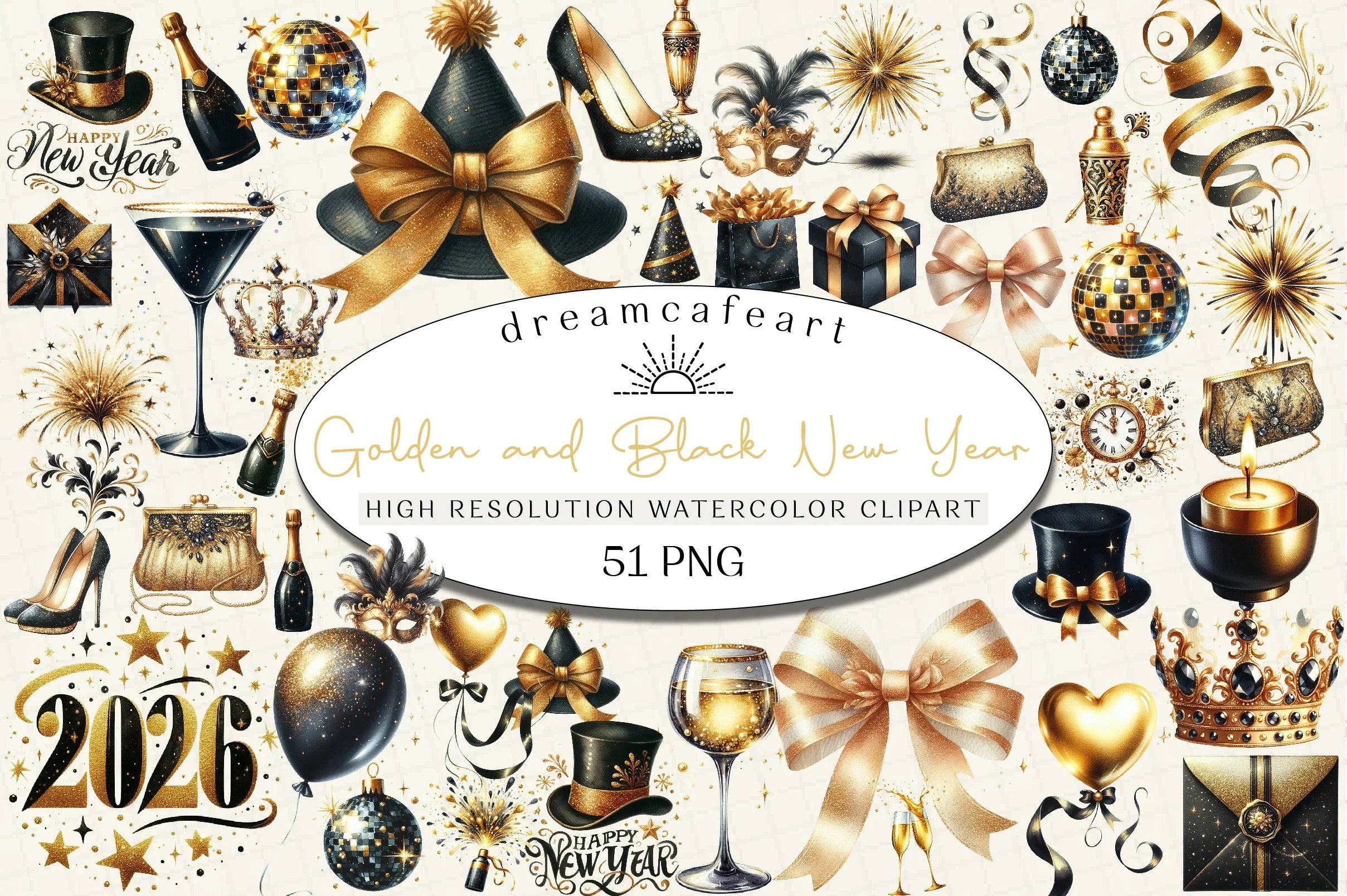 Golden & Black New Year Clipart Bundle - CraftNest - Digital Crafting and Art