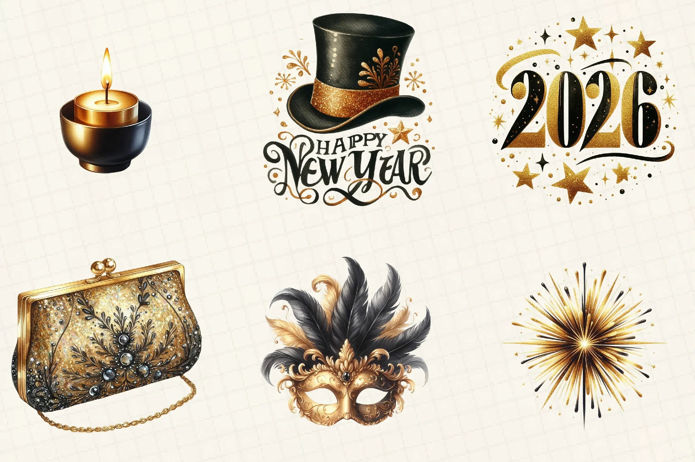 Golden & Black New Year Clipart Bundle - CraftNest - Digital Crafting and Art