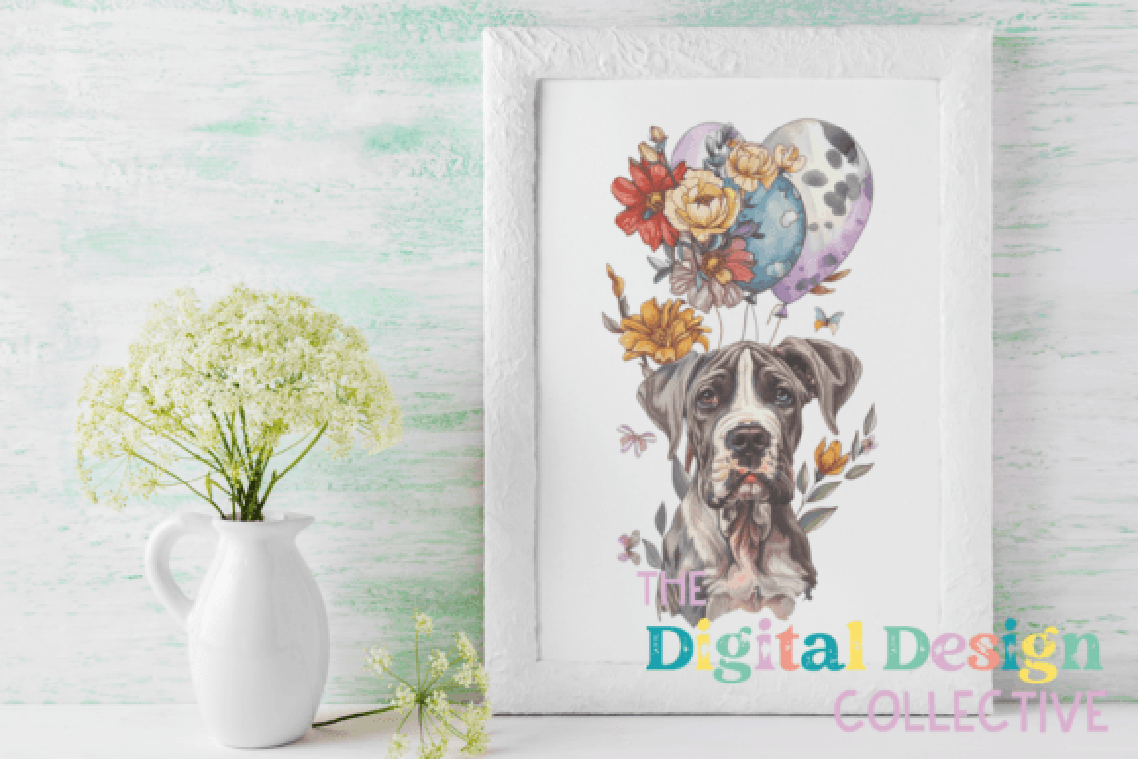 Great Dane Floral Birthday Clipart Bundle
