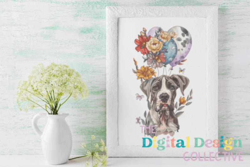 Great Dane Floral Birthday Clipart Bundle - CraftNest - Digital Crafting and Art