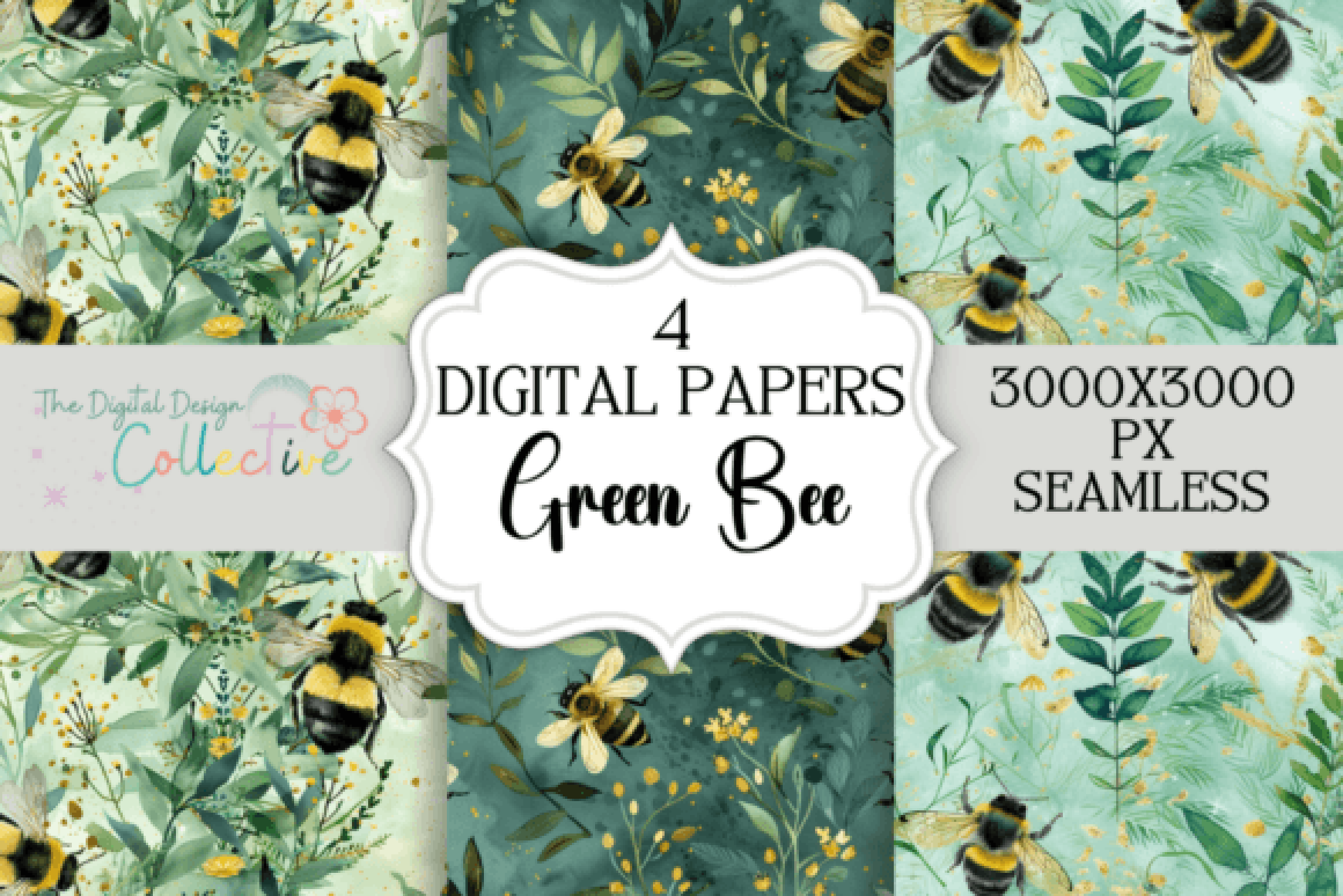 Green Garden Bee Digital Paper