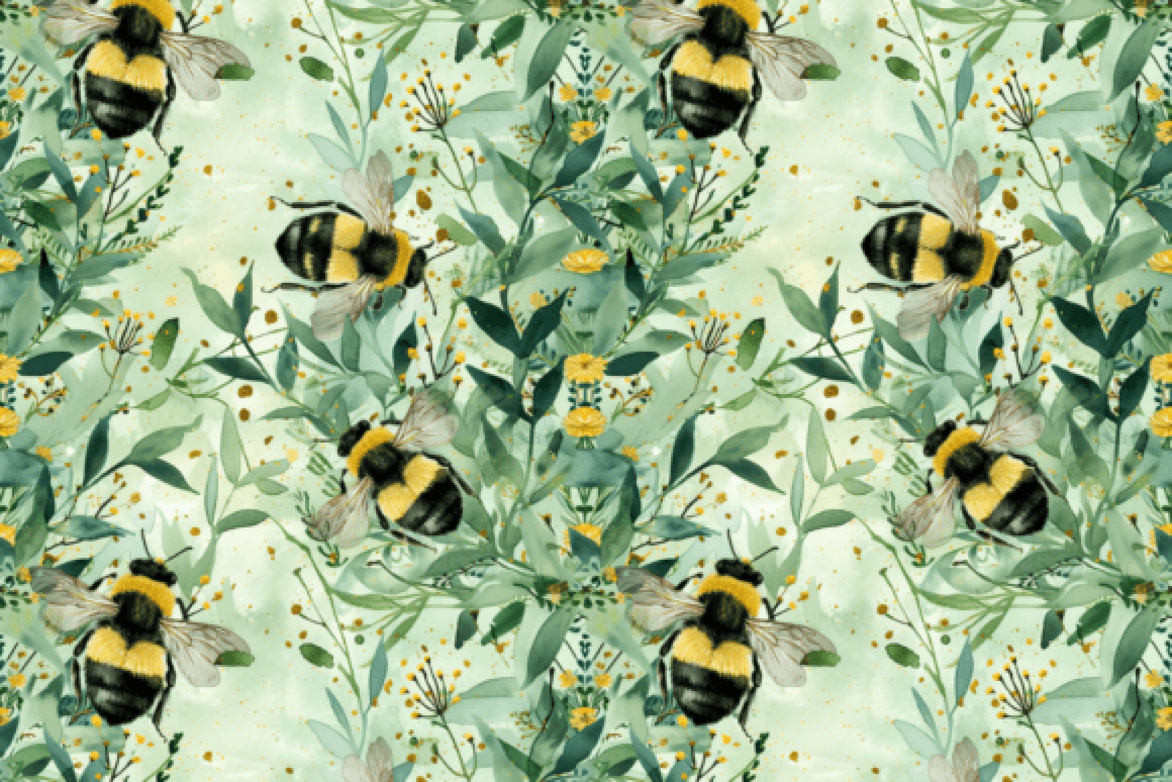 Green Garden Bee Digital Paper