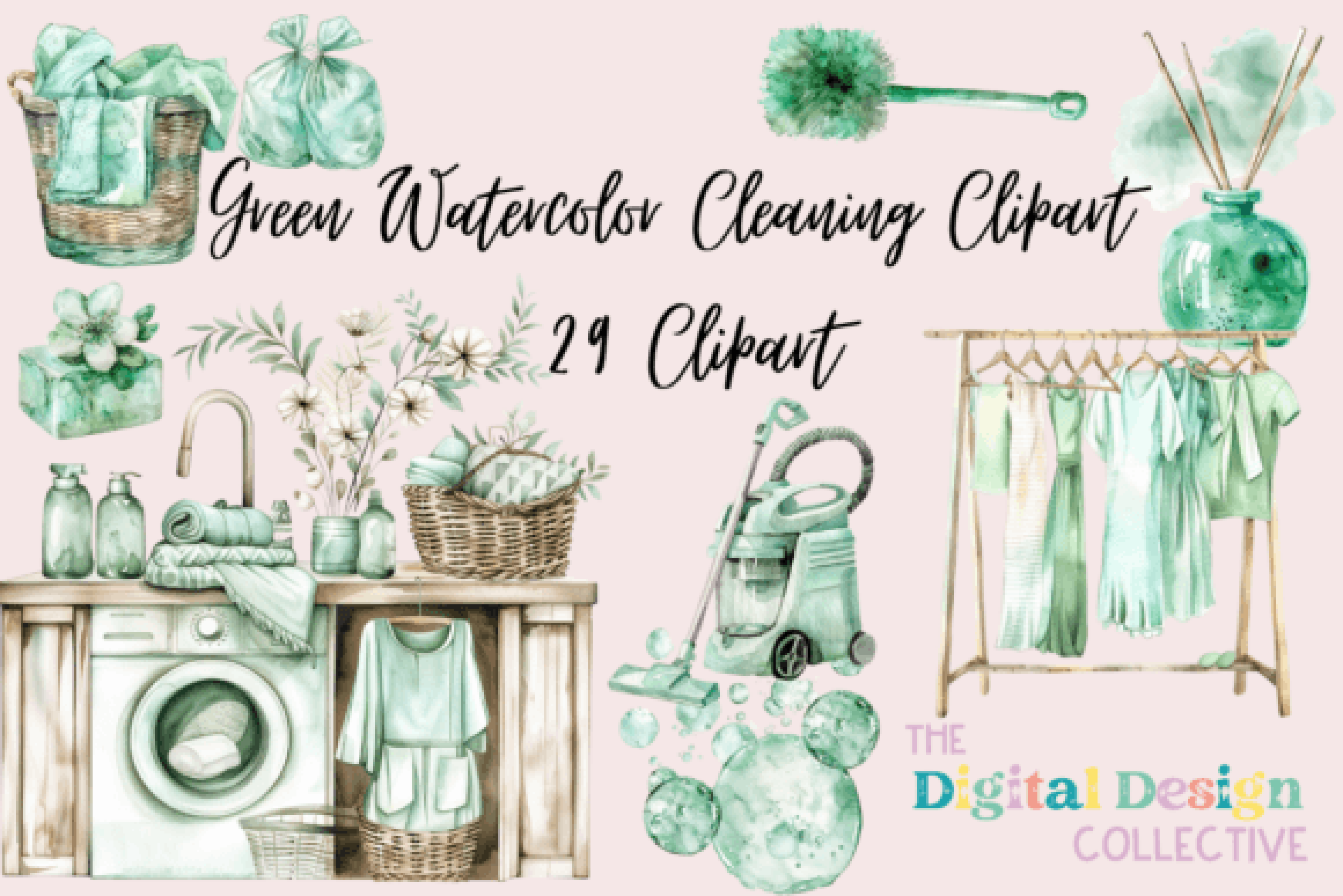 Eco-Friendly Green Cleaning Clipart Bundle