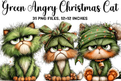 Green Angry Christmas Cat Clipart Bundle - CraftNest - Digital Crafting and Art