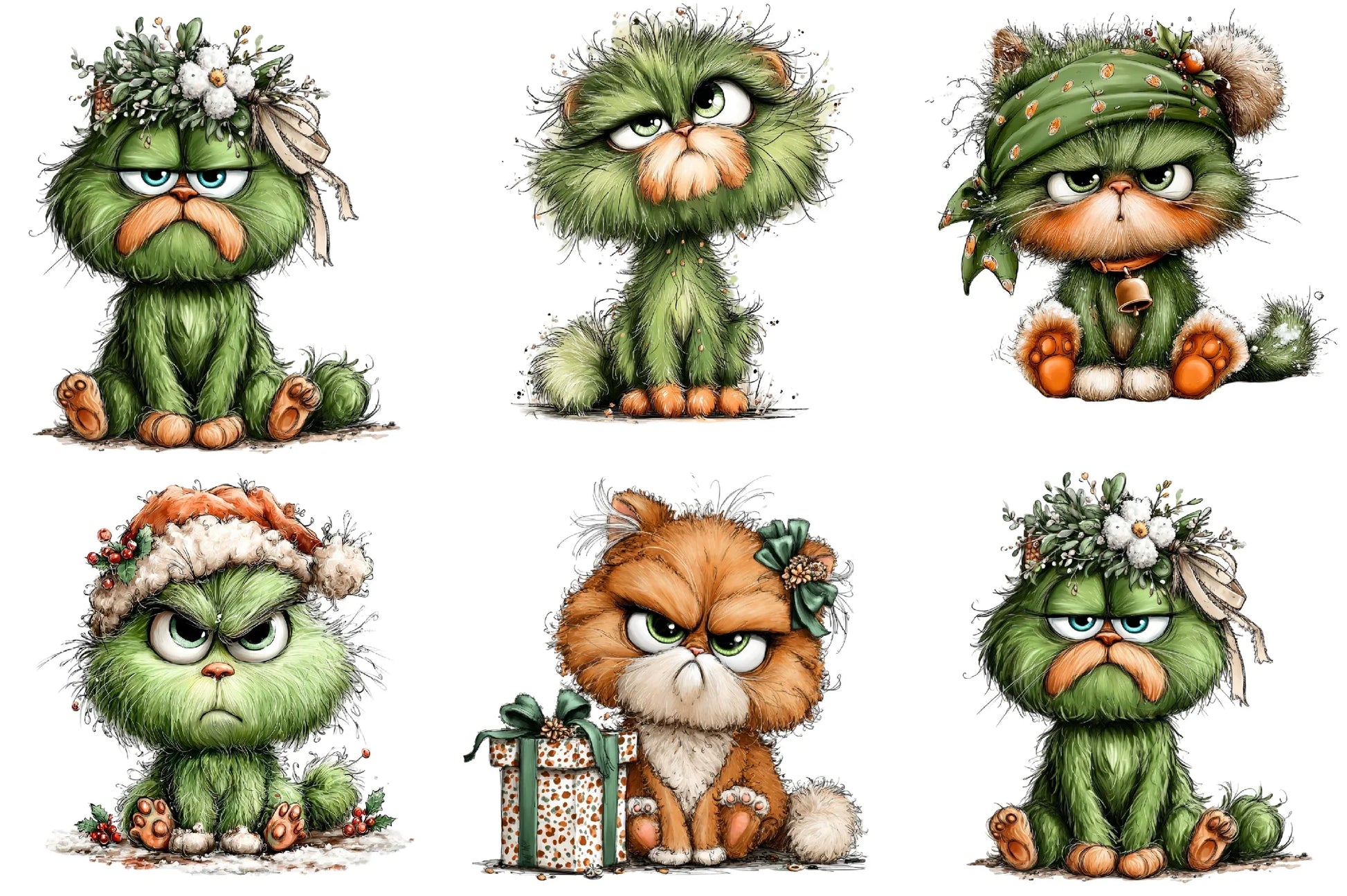 Green Angry Christmas Cat Clipart Bundle - CraftNest - Digital Crafting and Art