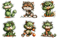 Green Angry Christmas Cat Clipart Bundle - CraftNest - Digital Crafting and Art