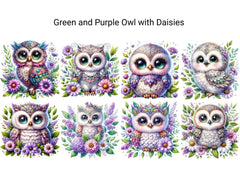 Green and Purple Owl with Daisies - CraftNest - Digital Crafting and Art
