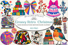 Groovy Retro Christmas Clipart Bundle - CraftNest - Digital Crafting and Art