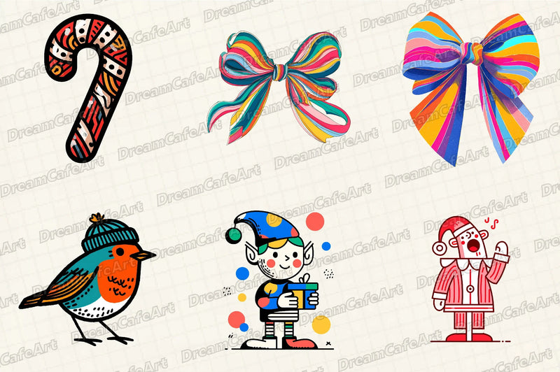Groovy Retro Christmas Clipart Bundle - CraftNest - Digital Crafting and Art
