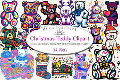 Groovy Retro Christmas Teddy Clipart Bundle - CraftNest - Digital Crafting and Art