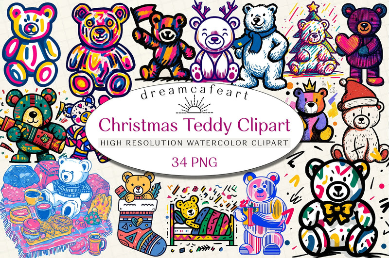 Groovy Retro Christmas Teddy Clipart Bundle - CraftNest - Digital Crafting and Art