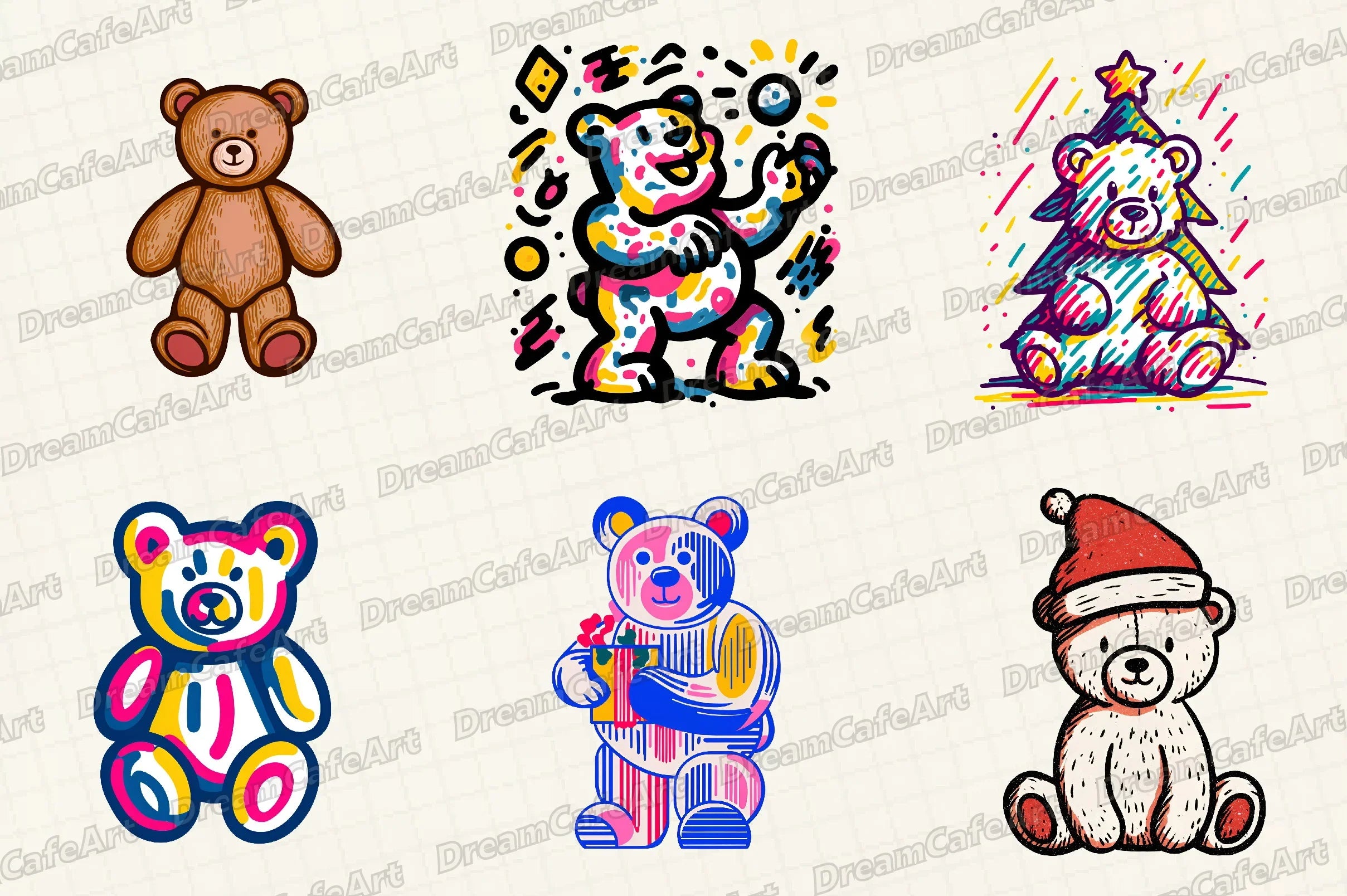 Groovy Retro Christmas Teddy Clipart Bundle - CraftNest - Digital Crafting and Art