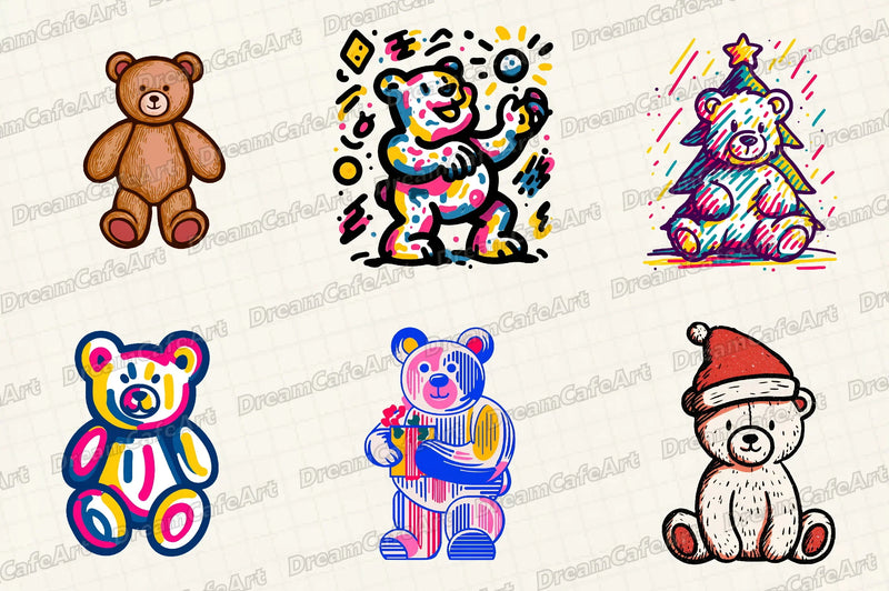 Groovy Retro Christmas Teddy Clipart Bundle - CraftNest - Digital Crafting and Art