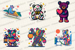 Groovy Retro Christmas Teddy Clipart Bundle - CraftNest - Digital Crafting and Art