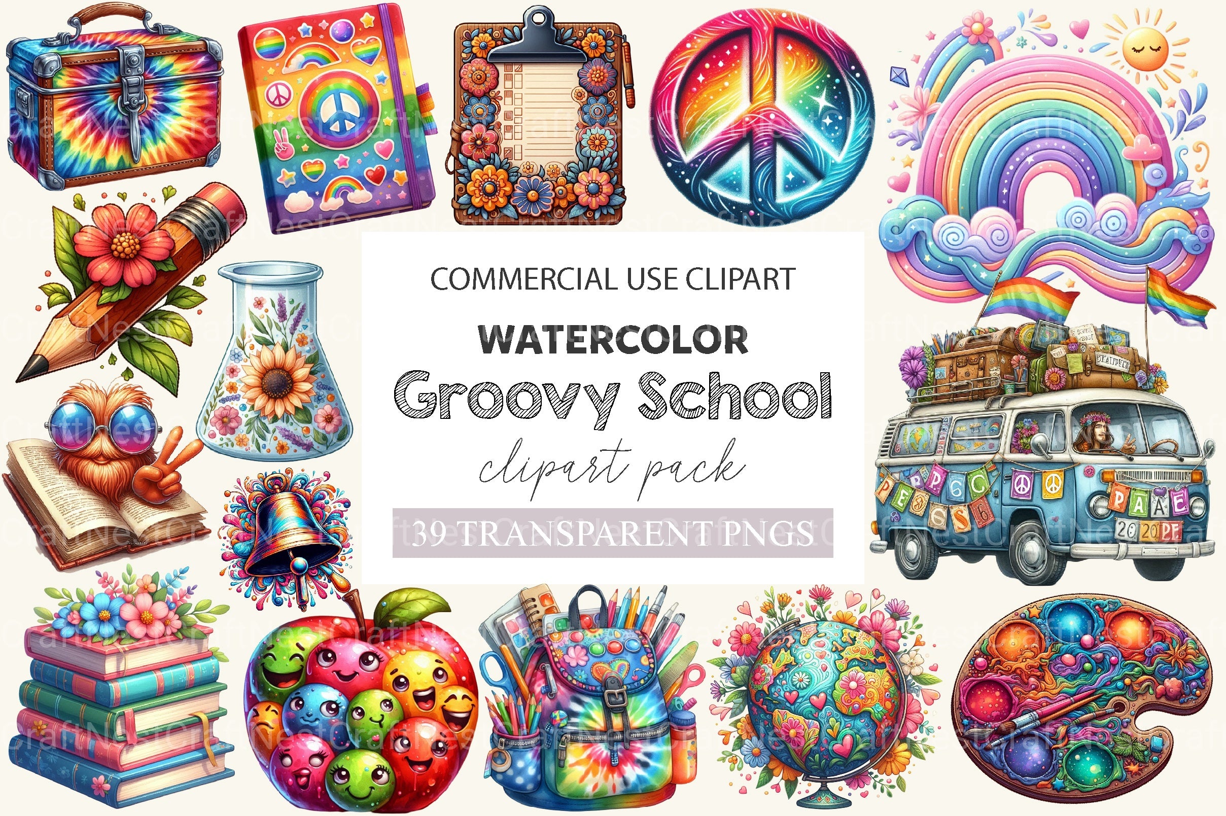 Groovy School Clipart Bundle - CraftNest - Digital Crafting and Art
