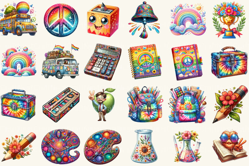 Groovy School Clipart Bundle - CraftNest - Digital Crafting and Art