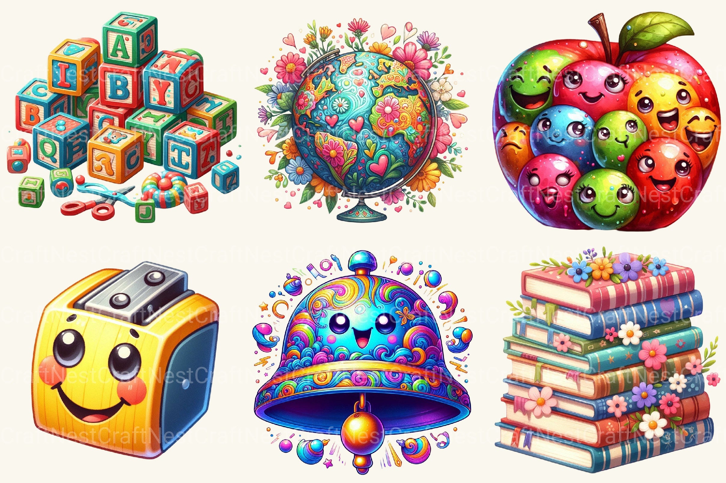 Groovy School Clipart Bundle - CraftNest - Digital Crafting and Art