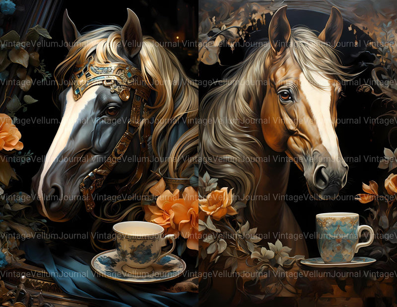 Horses With A Cup Junk Journal Pages - CraftNest