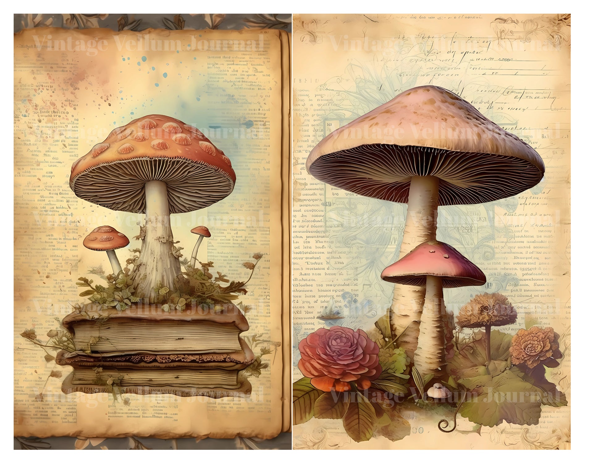 Mushroom Books Junk Journal Pages - CraftNest