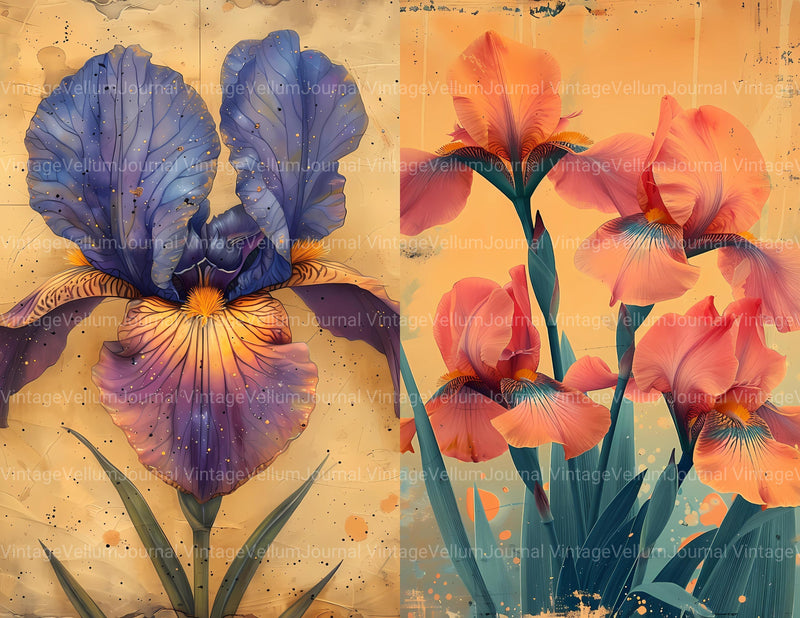 Irises Flowers Junk Journal Pages - CraftNest