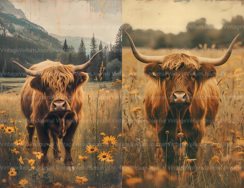 Highland Cow Easter Junk Journal Pages - CraftNest