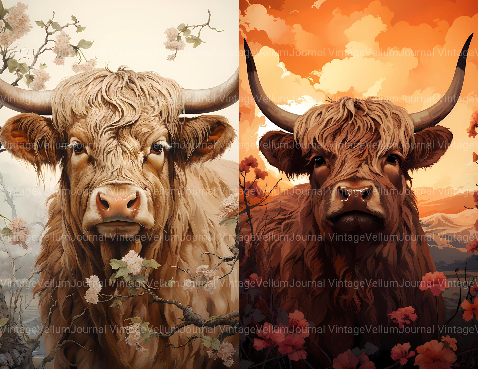 Highland Cow Spring Junk Journal Pages - CraftNest