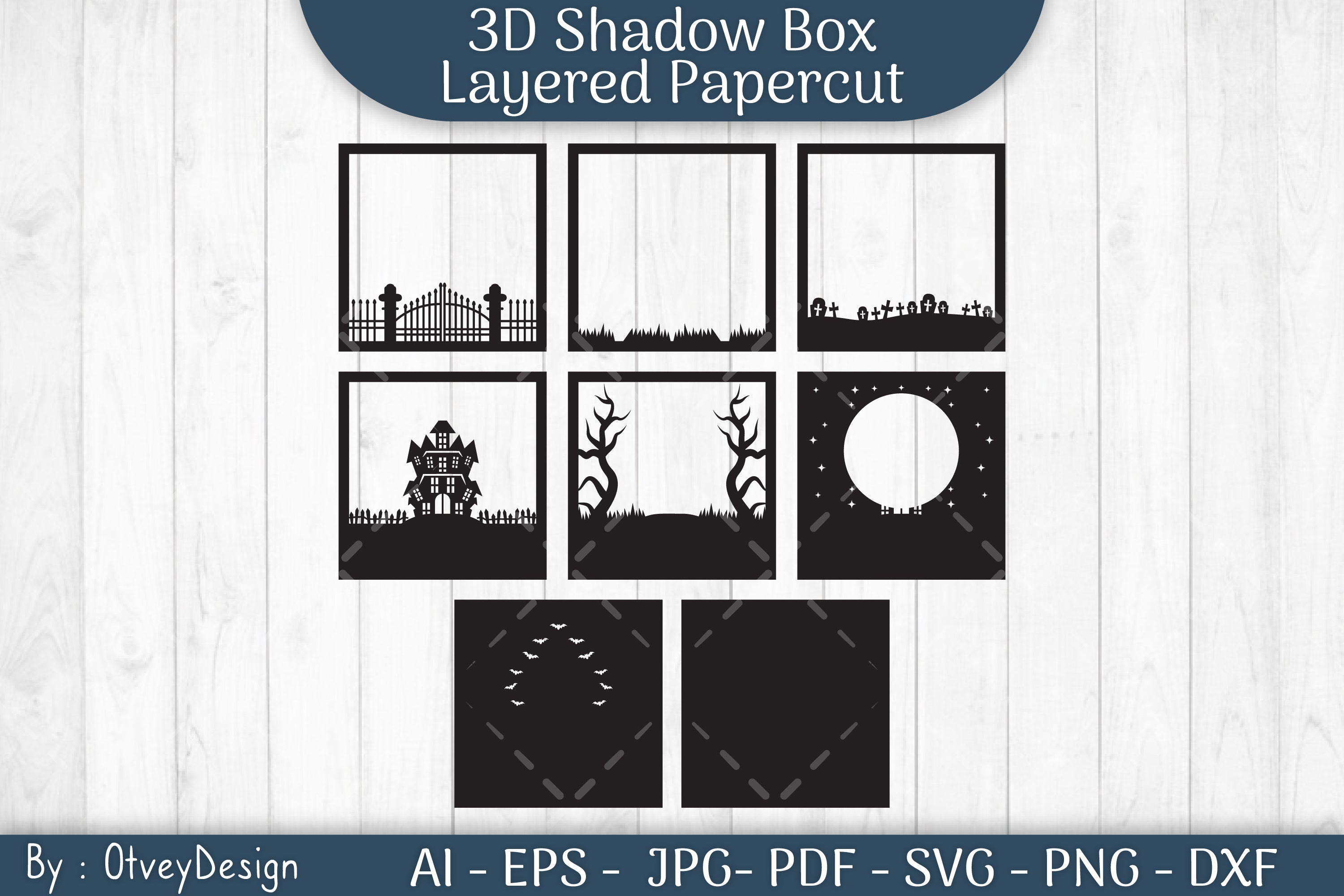 Halloween Scene 3D Layered Papercut Shadow Box SVG Bundle