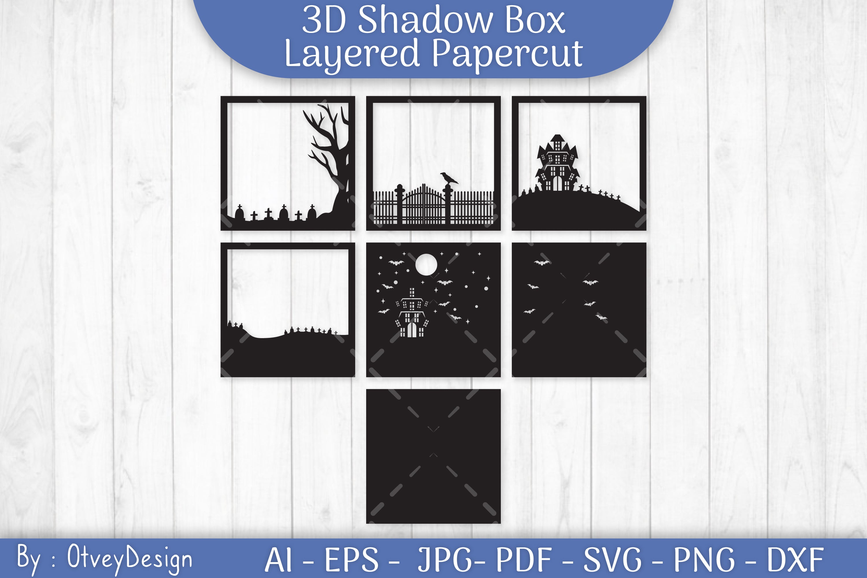 Halloween Scene 3D Layered Papercut Shadow Box SVG Bundle