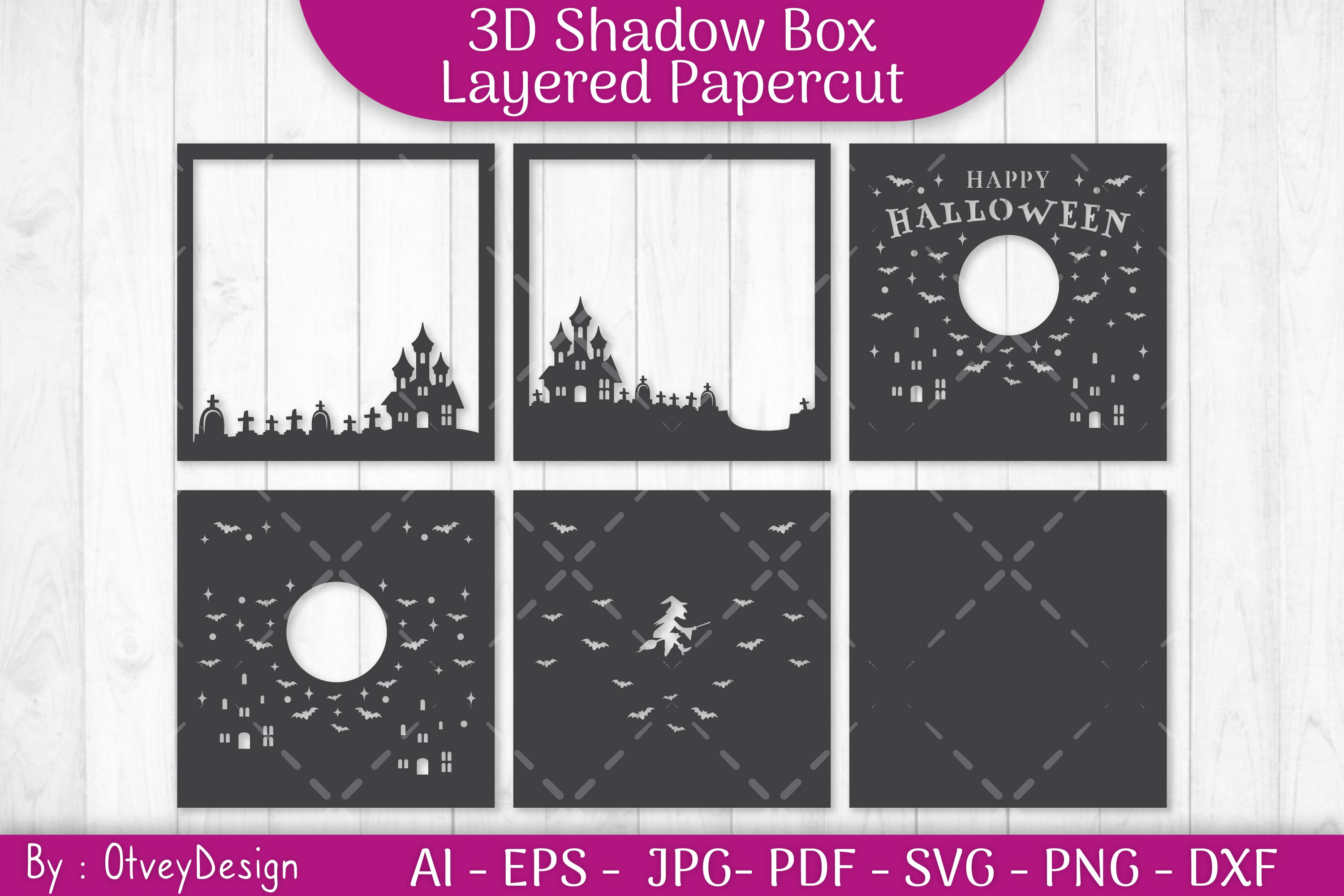Halloween Scene 3D SVG Shadow Box Bundle