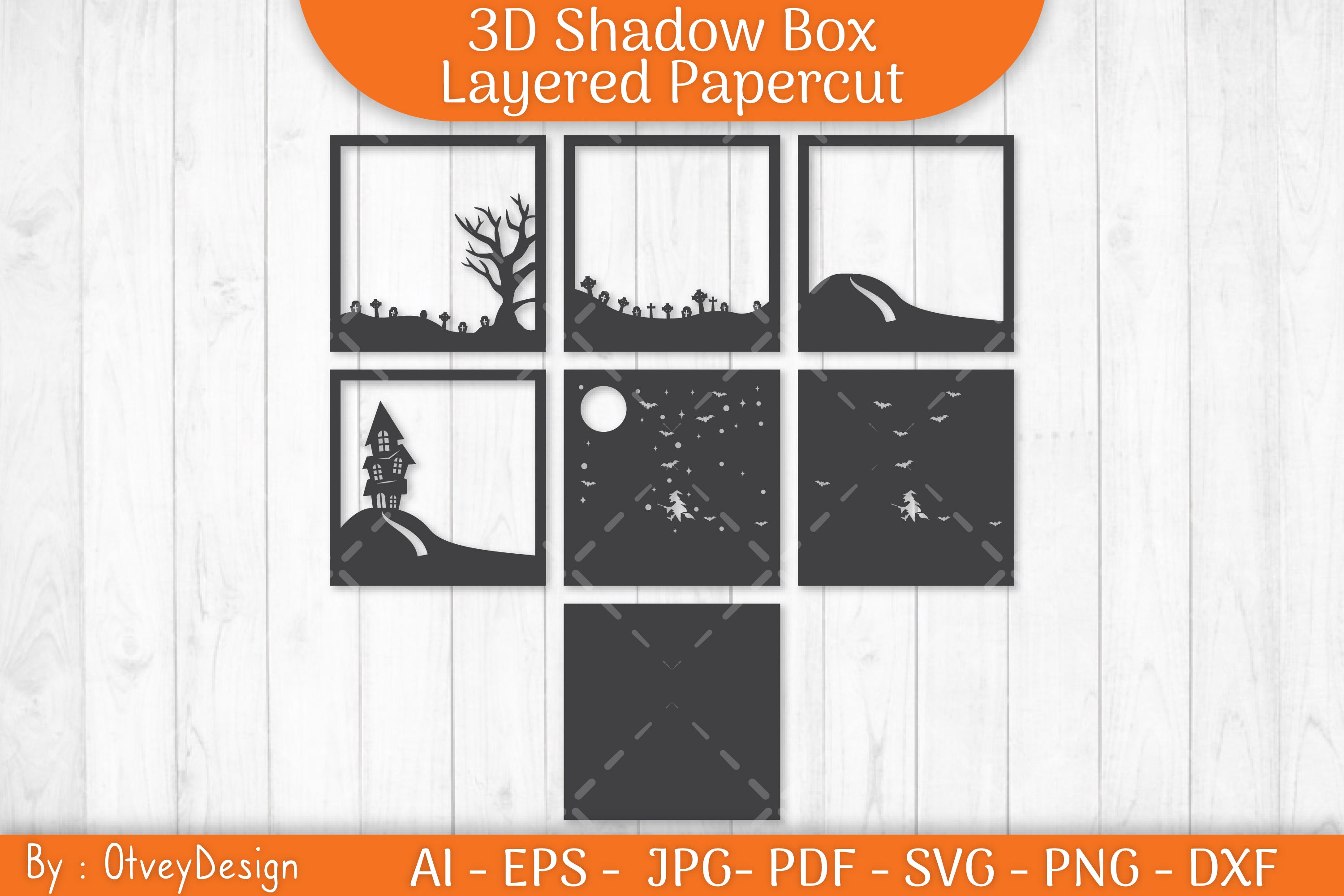Halloween Scene 3D Shadow Box SVG Bundle