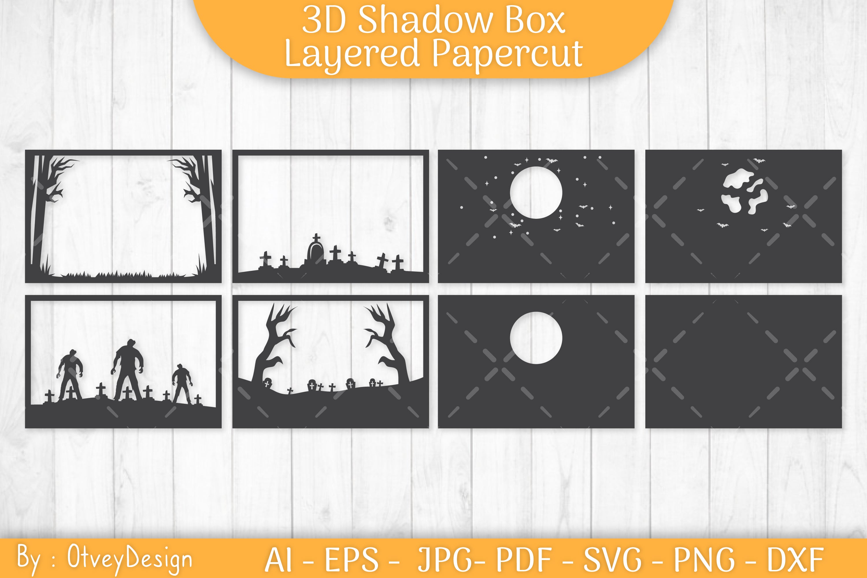 Halloween Scene 3D ShadowBox Layered Papercut SVG Bundle