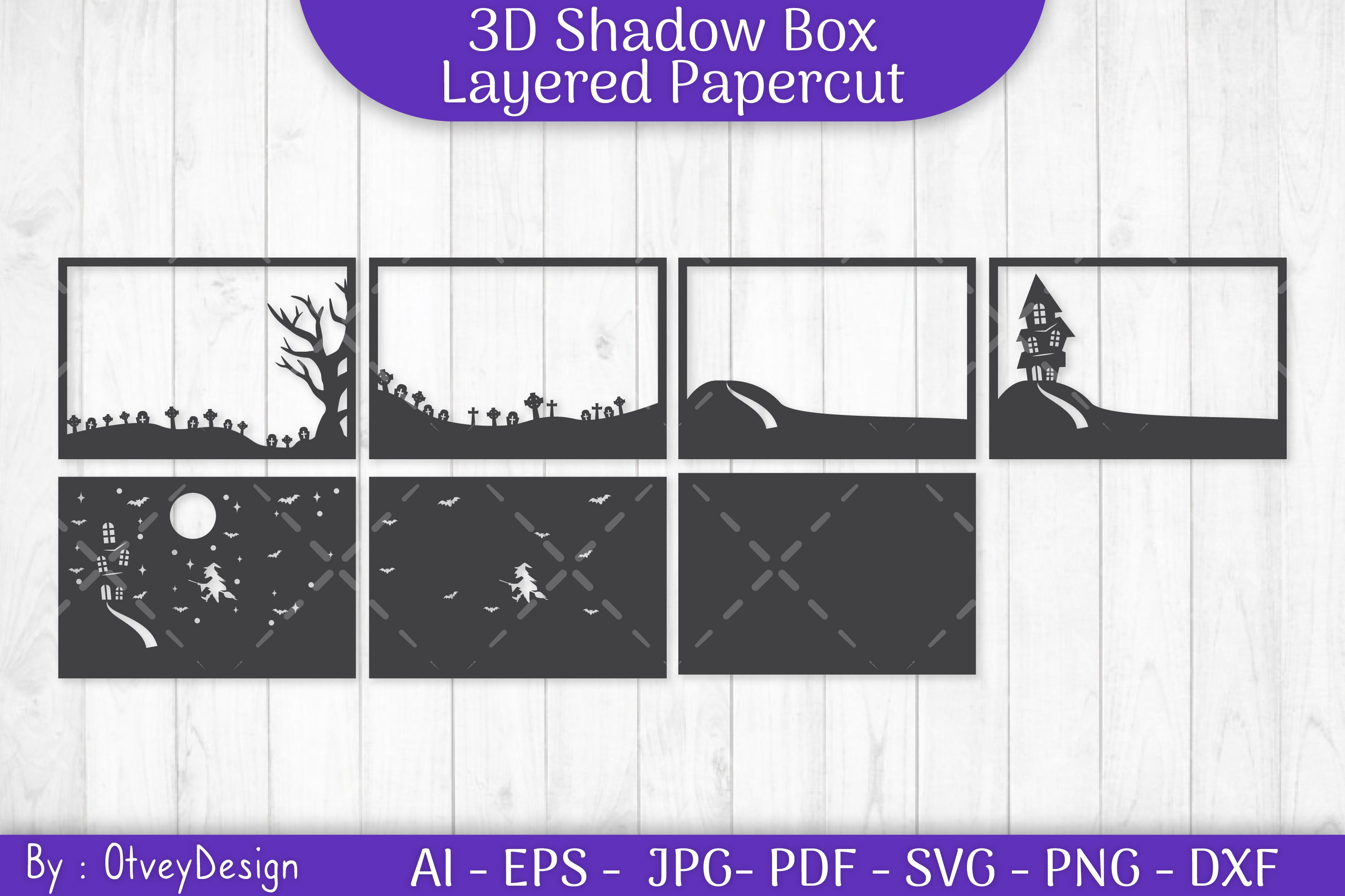 Halloween Scene 3D ShadowBox Layered Papercut SVG Bundle
