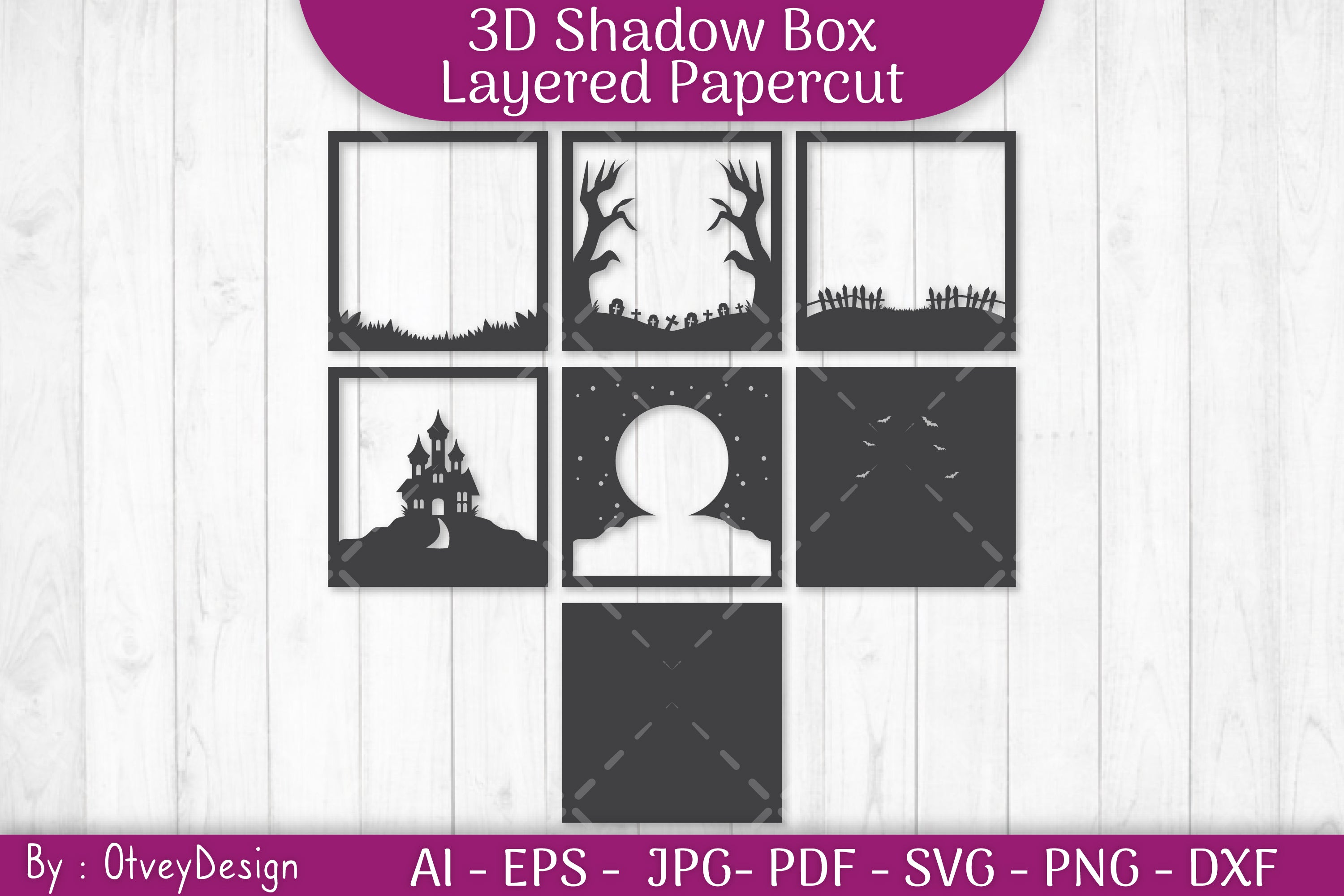 Halloween Scene 3D ShadowBox Layered Papercut SVG Bundle