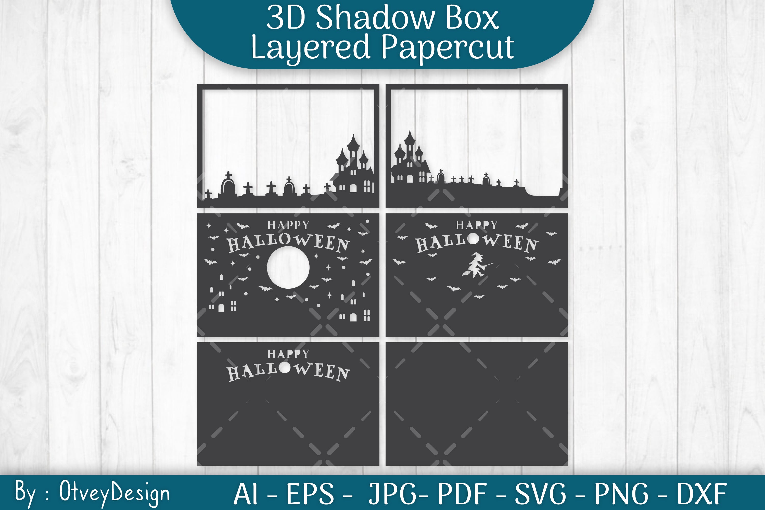 Halloween Scene 3D ShadowBox Layered Papercut SVG Bundle