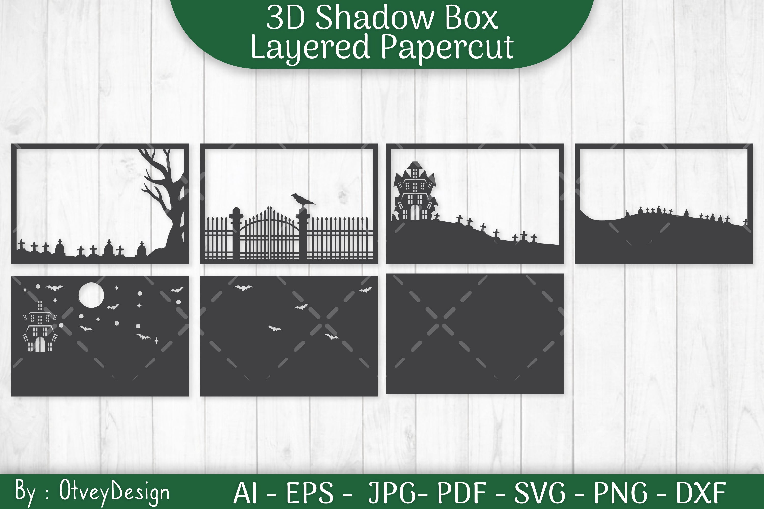 Halloween Scene 3D ShadowBox Layered Papercut SVG Bundle
