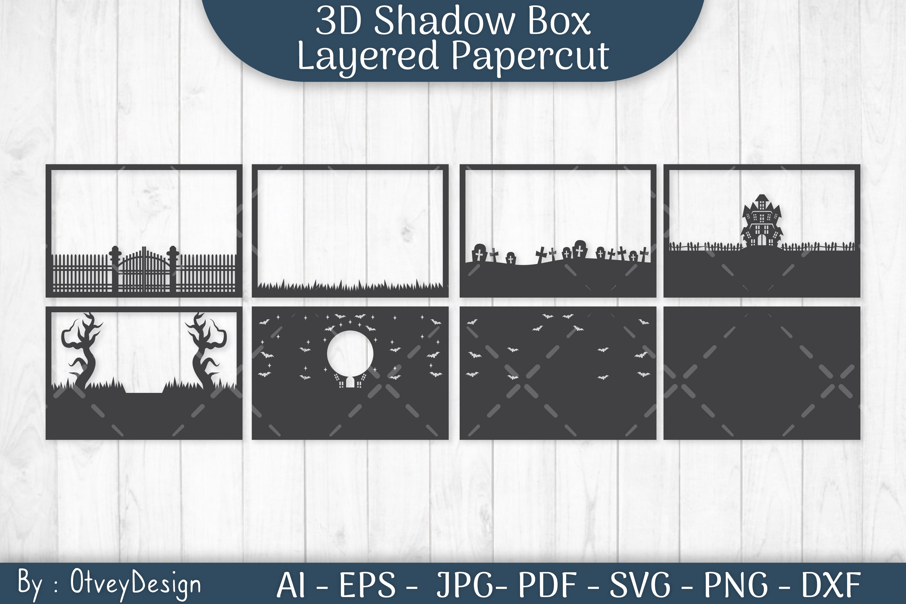 Halloween Scene 3D ShadowBox Layered Papercut SVG Bundle