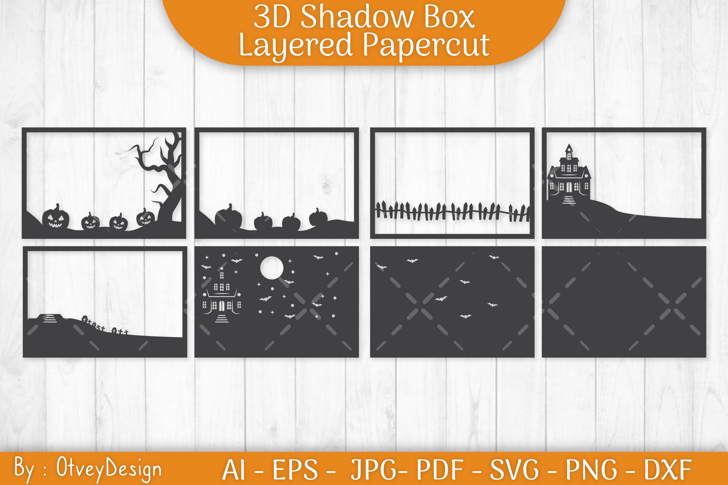 Halloween Scene 3D ShadowBox Layered Papercut SVG Bundle