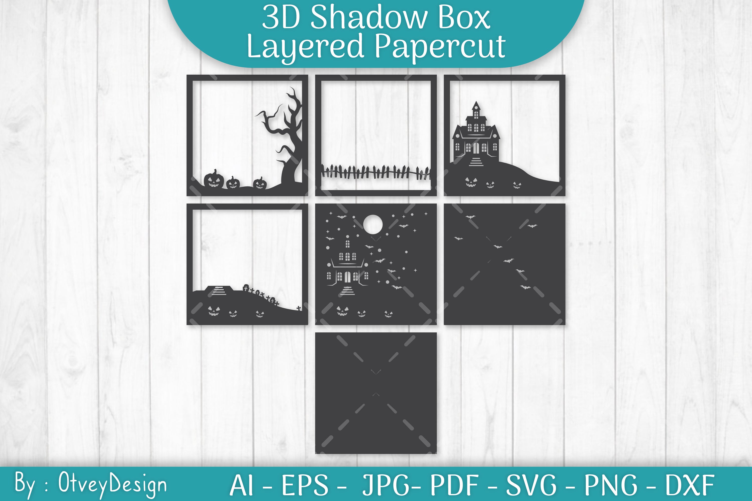 Halloween Scene 3D ShadowBox Layered Papercut SVG Bundle