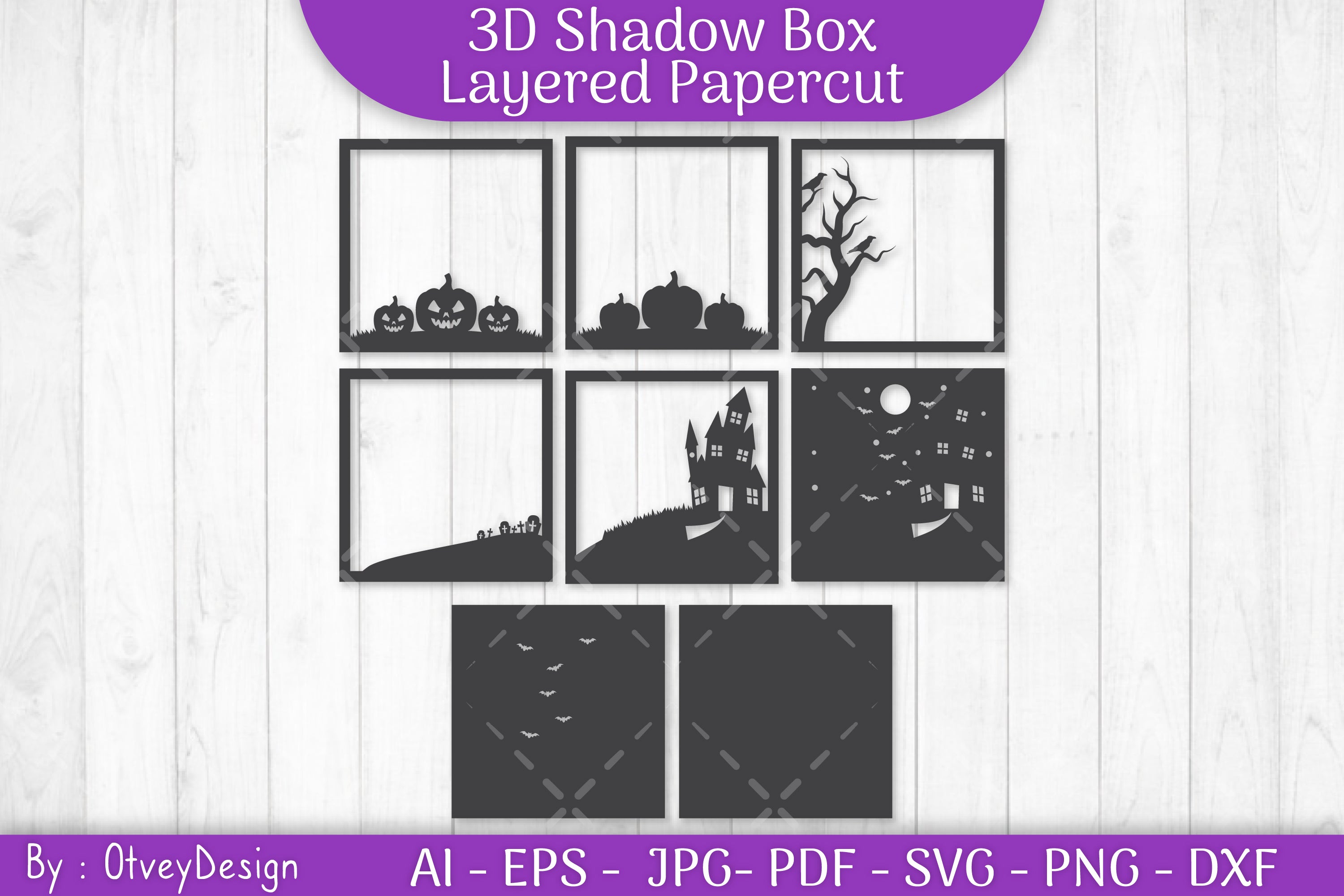 Halloween Scene 3D ShadowBox SVG Bundle