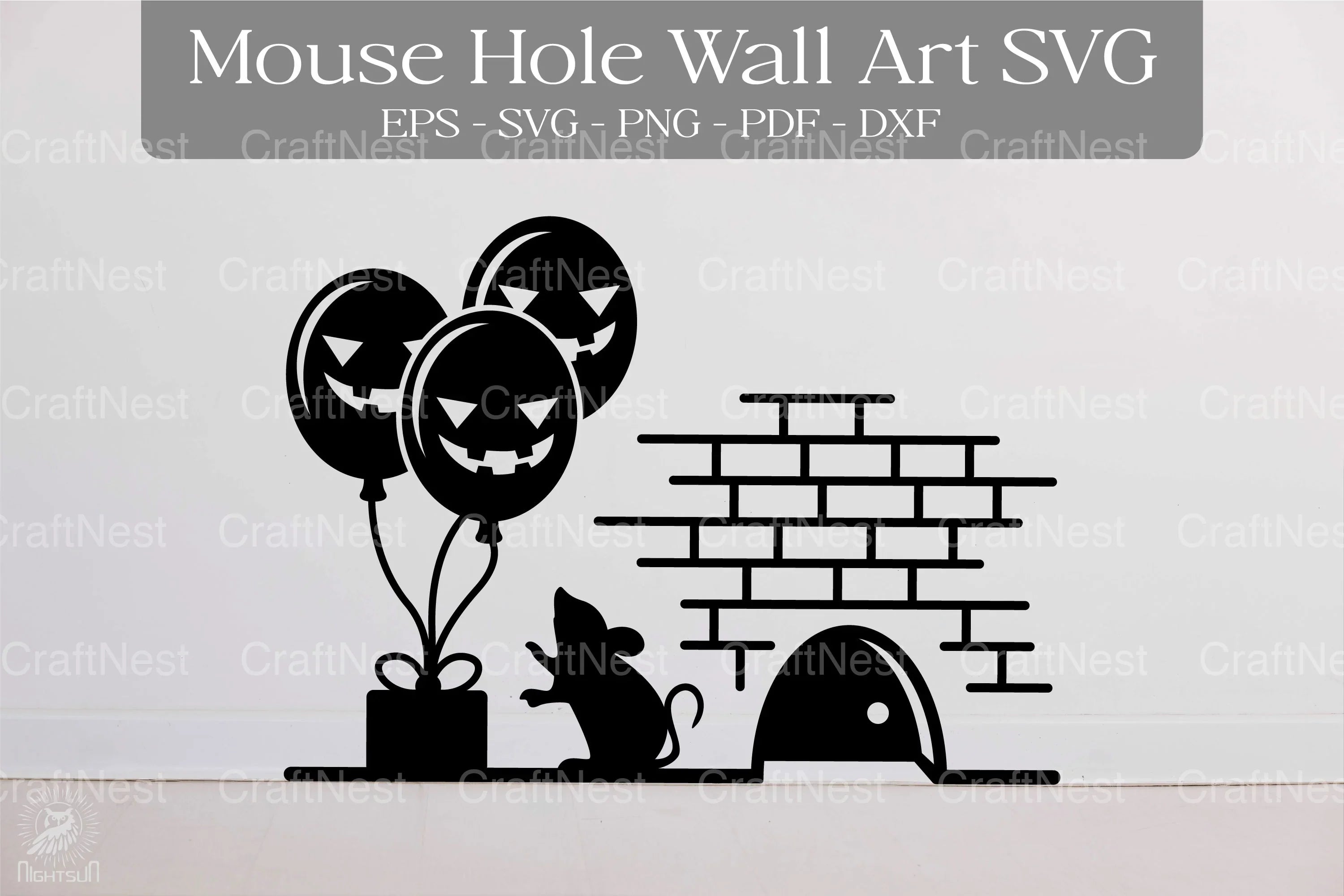 Halloween Balloon Mouse Hole Wall Art Sticker Clipart Bundle - CraftNest - Digital Crafting and Art