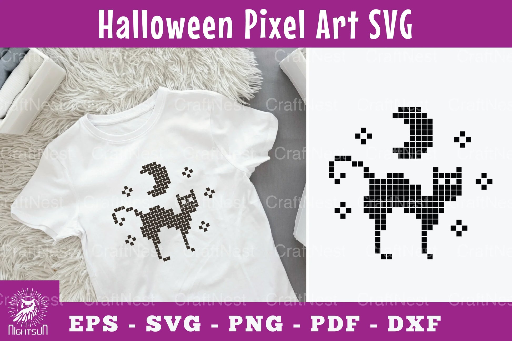 Halloween Black Cat Pixel Art Clipart Bundle - CraftNest - Digital Crafting and Art