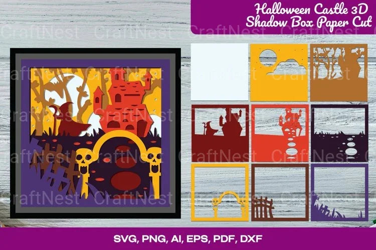 Halloween Castle 3D Shadow Box Cut SVG Bundle - CraftNest - Digital Crafting and Art
