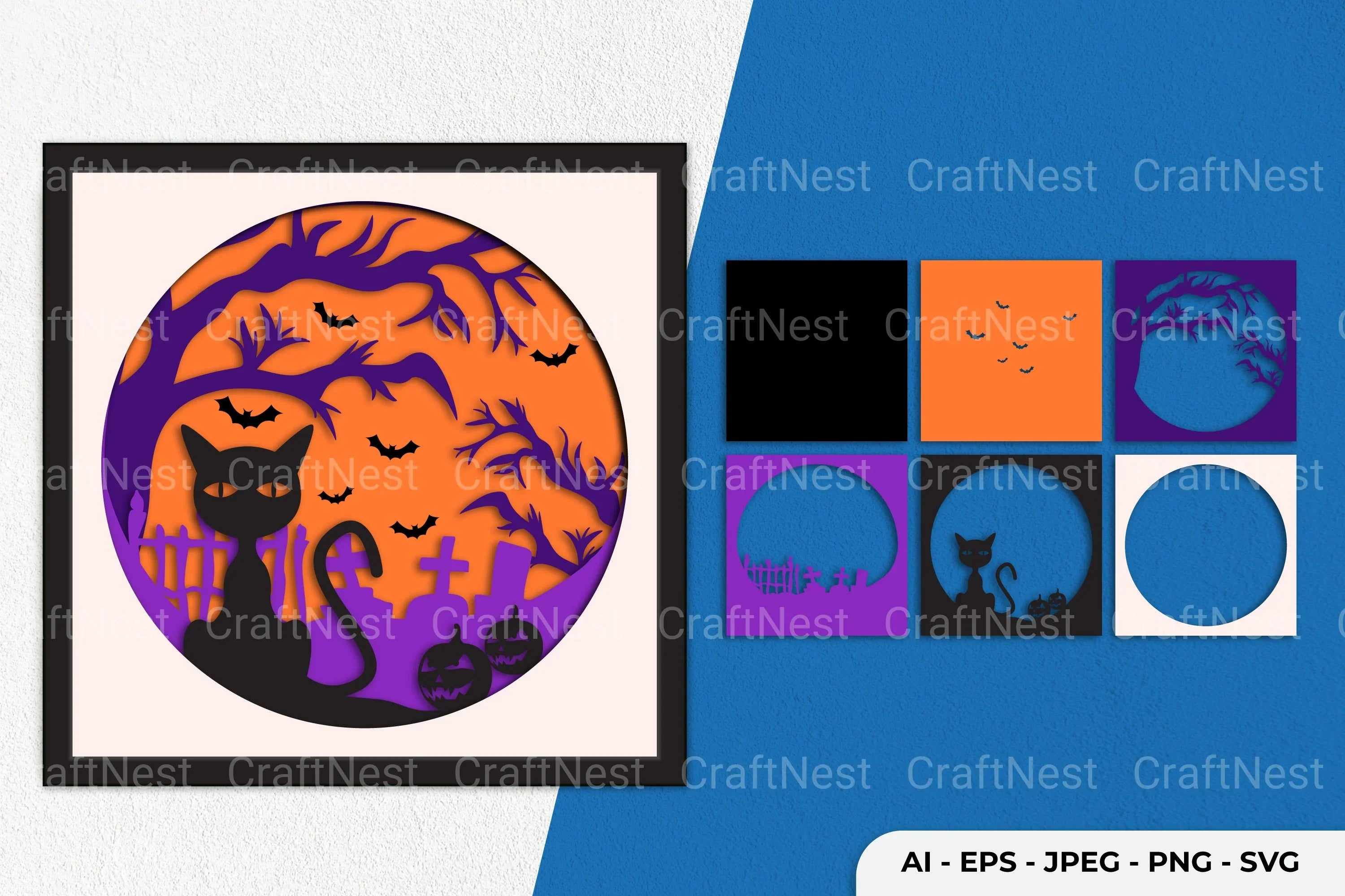 Halloween Cat Layered Papercut SVG Bundle - CraftNest - Digital Crafting and Art