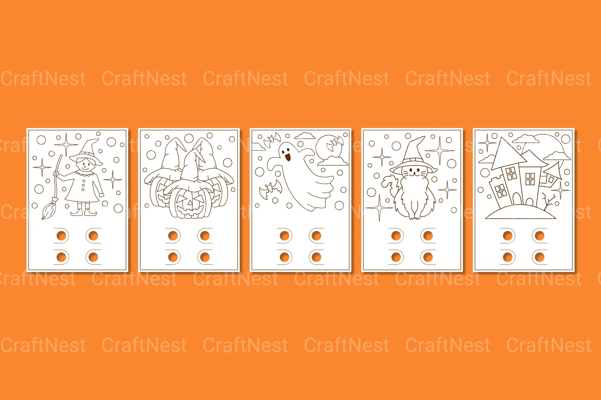 Halloween Coloring Card Bundle - SVG Clipart Collection - CraftNest - Digital Crafting and Art