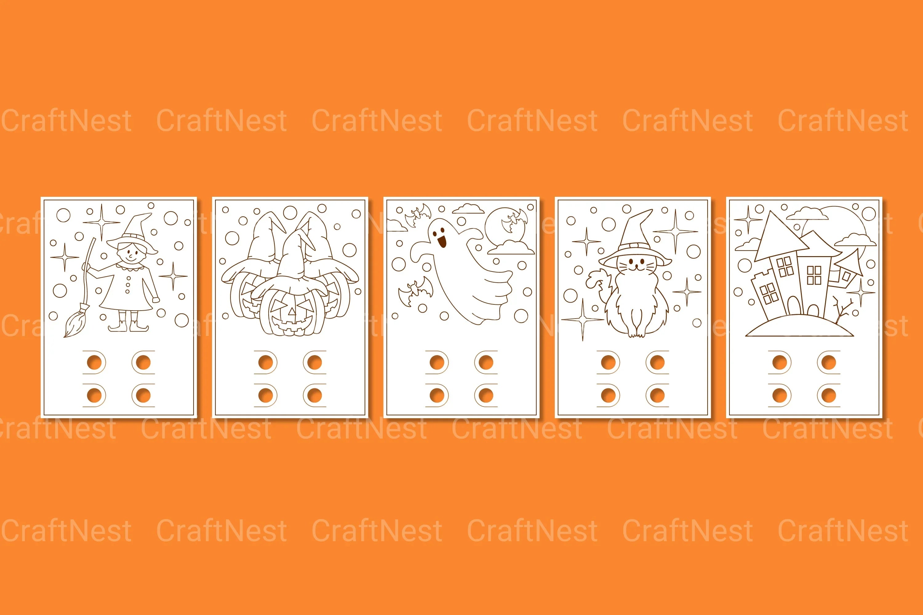 Halloween Coloring Card Bundle - SVG Clipart Collection - CraftNest - Digital Crafting and Art