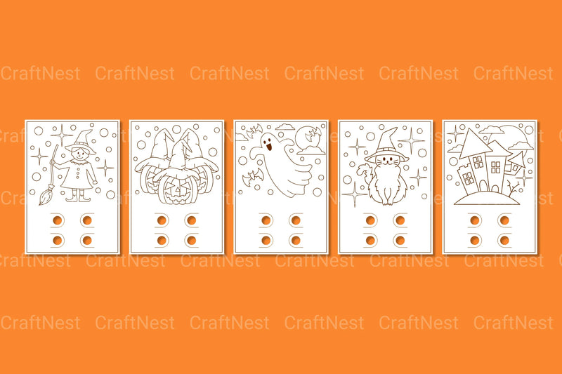 Halloween Coloring Card Bundle - SVG Clipart Collection - CraftNest - Digital Crafting and Art